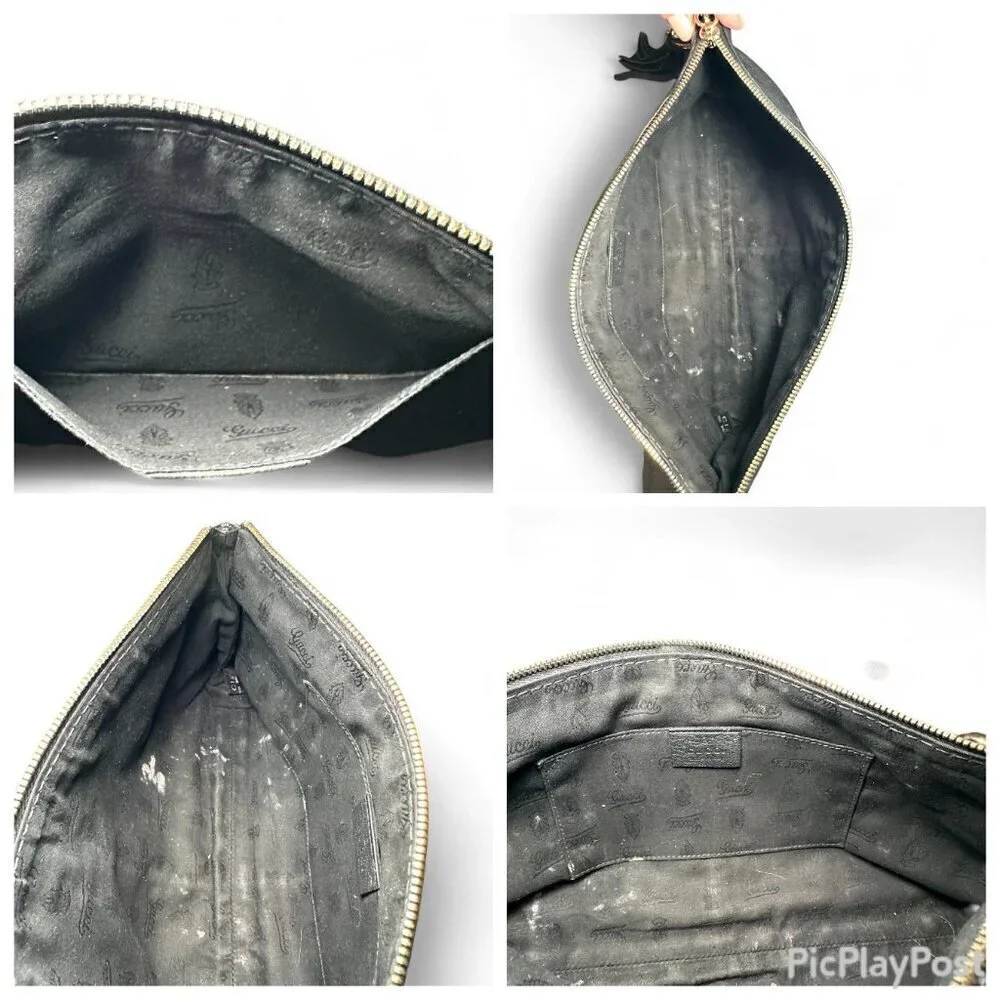 GUCCI Black Pebbled Leather Sienna Tassel Clutch Bag - Picture 14 of 15